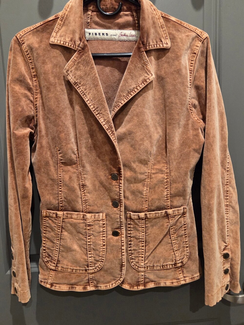 Barbara Lesser Jeans Copper Stretch Cotton Velvet Washable Blazer Small